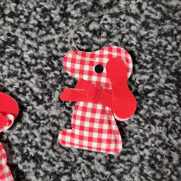 Vintage Red & White Gingham Dog Christmas Ornaments, set of 4 - Picture 3 of 12